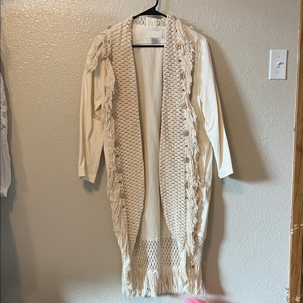 Vintage Risky Cream Knit Fringe Cardigan